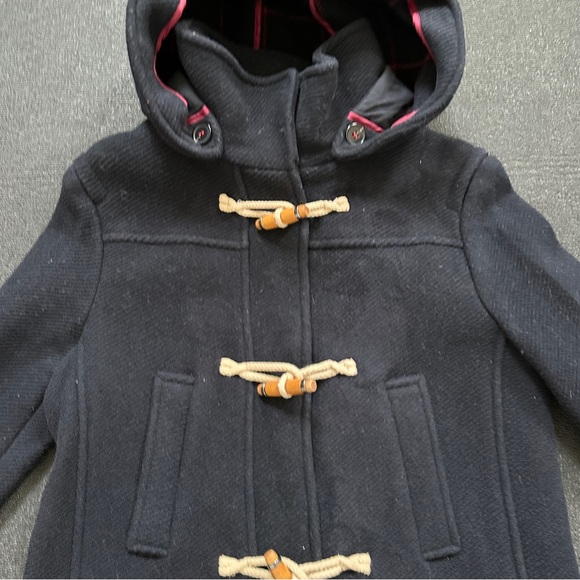 Topshop Hooded Wool Coat Women Size 2 XS Dark Blue Toggle Coat - Picture 3 of 12